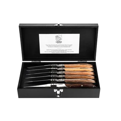 Laguiole Style de Vie Luxury Steak Knife Set Mixed Wood 6Pc (LuxSteakMix)