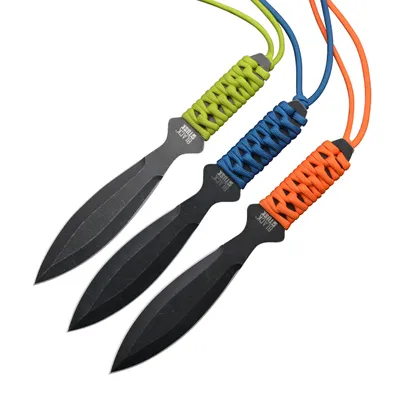 Black Tusk Throwing Knives 9" Colour Paracord 3Pc (HGTK2202)