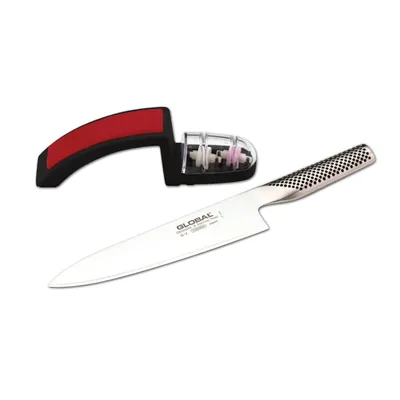 Global G2 8" Chef's Knife & Ceramic Water Sharpener 2pc Set (71G220BR)