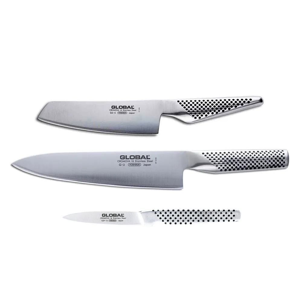 Global G2 8" Chef's & GS5 5.5" Vegetable & GSF15 3" Peeling 3pc Knife Set (71G2515)