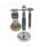 Ice Safety Razor 3Pc Set With Pure Badger Brush Black Chrome (DL032-3)