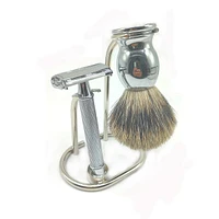 Ice Double Edge Safety Razor 3Pc Set with Pure Badger Chrome (FB004-3)