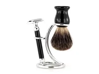 Ice Safety Razor 3pc Set with Mixed Badger Brush (ISET-BM-3PC BLK PRO)