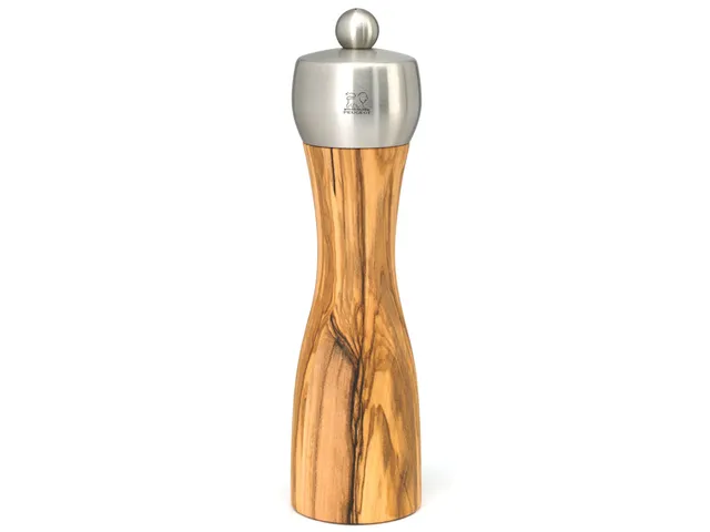 Salt and Pepper Mill, Clear Acrylic with Olive Wood Top, Torre