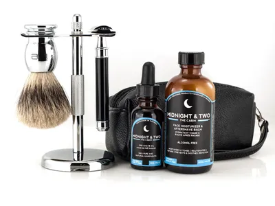 Shaving Set with Midnight & Two The Cabin Preshave, Aftershave, and Travel Case (BUN13)