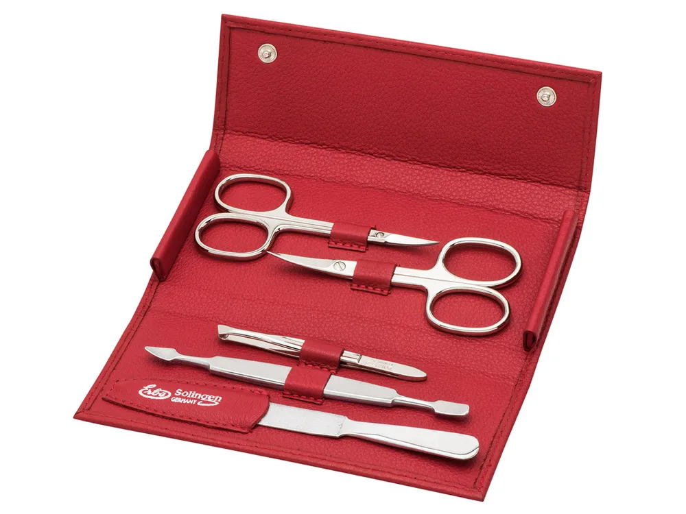 Erbe Soft Case 5pc Manicure Carbon Nickel Plated Set Red (9218)
