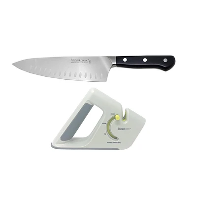 Fusion Starter Bundle: Classic 8" Chef with Fluted Edge & 4 Stage Kitchen Sharpener White (9801-20 & 4KS075WHT)