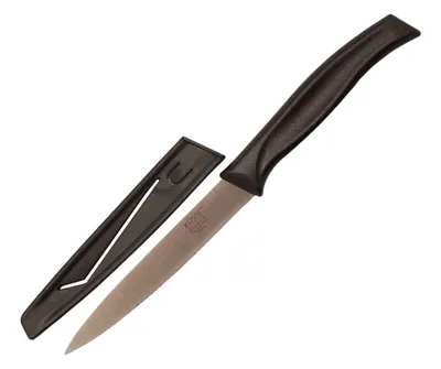 Kussi 4.5" Serrated Paring Knife With Sheath Black (8500BK)