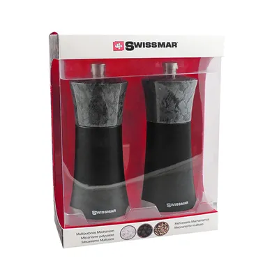 Swissmar Torre Spice Mill Set Black Matte Wood Granite Top 6" (SM-1502DS)