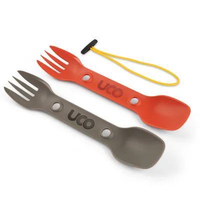UCO Gear ECO Utility Spork 2 Pack With Tether Red/Charcoal (F-SP-UT-ECO-2PK-RED-CHARCOAL)