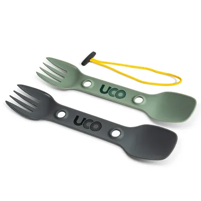 UCO Gear Utility Spork 2Pc With Tether Green/Charcoal (F-SP-UT-2PK-GREEN-COAL)