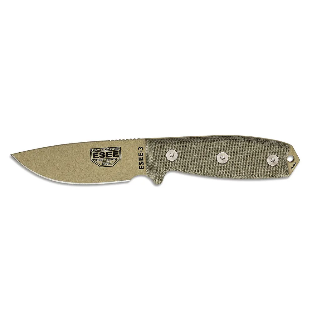 ESEE-3 Desert Tan Plain Edge Micarta with OD Sheath (ESEE-3P-DT)