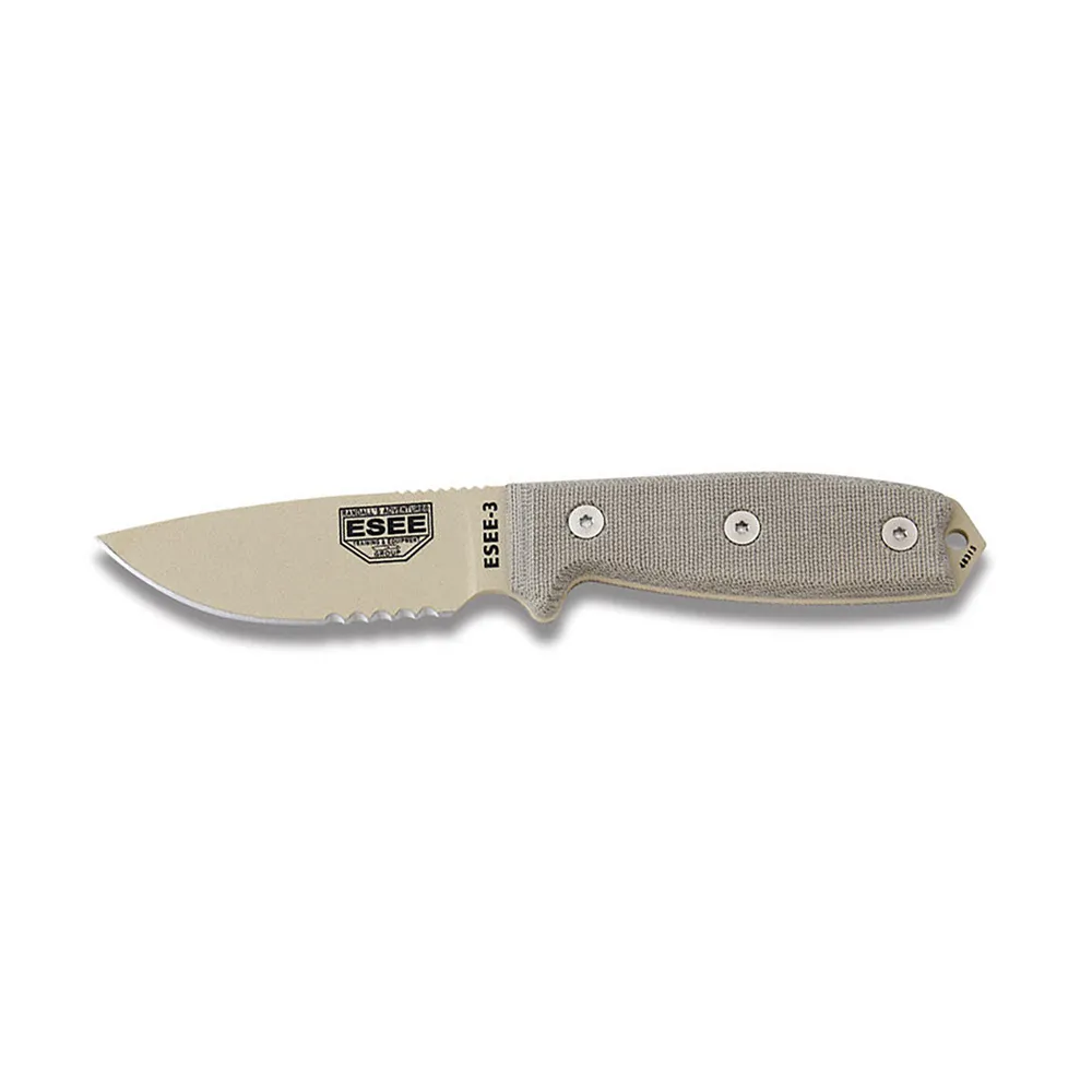 ESEE-3 Desert Tan Serrated Micarta (ESEE-3S-KO-DT)