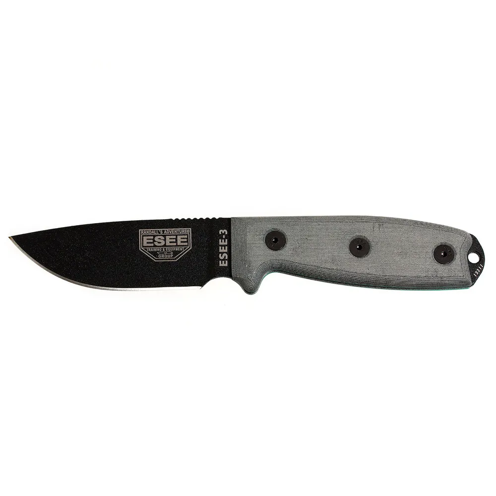 ESEE-3P Black Plain Edge Micarta Modified Pommel & Brown Sheath (ESEE-3PM)