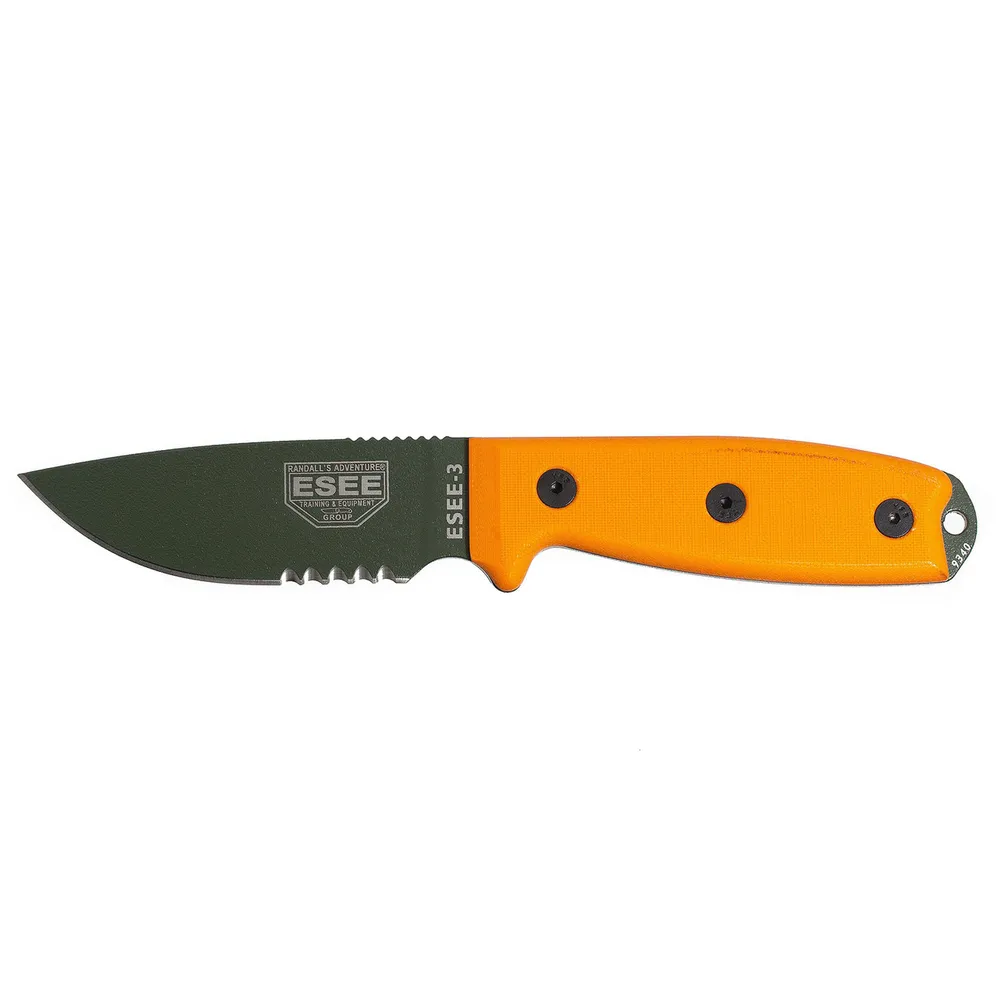 ESEE-3S OD Plain Edge Orange G10 with Modified Pommel & Black Sheath (ESEE-3SM-OD)