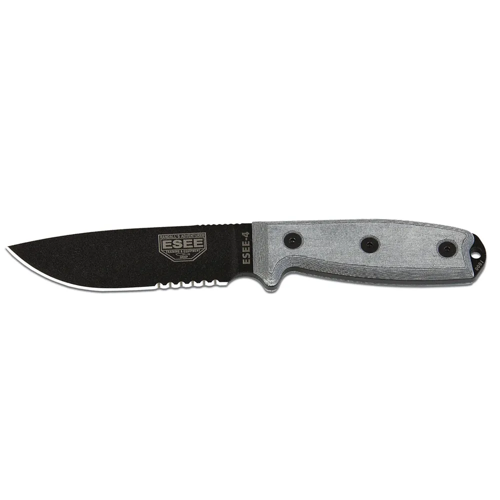 ESEE-4 Black Serrated Micarta with Black Sheath (ESEE-4S-B)