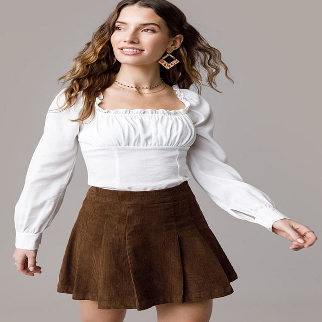 Cortney Pleated Corduroy Mini Skirt