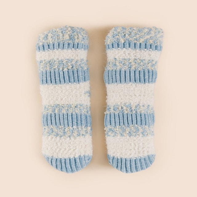 Maddie Striped Slipper Socks in Light Blue