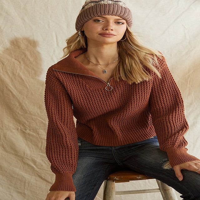 Francesca's Edith Waffle Pullover Sweater