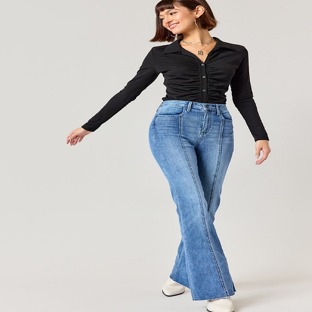 Francesca's Haper Heritage Front Split Flare Jeans