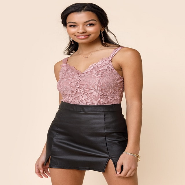 Lace Be Glam Bead Bustier Bodysuit S