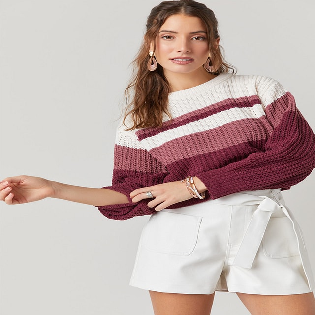 Francesca\'s Emma Striped Rib-Knit Sweater | CoolSprings Galleria