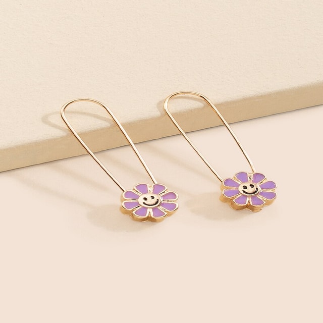 Megan Smiley Face Safety Pin Earrings