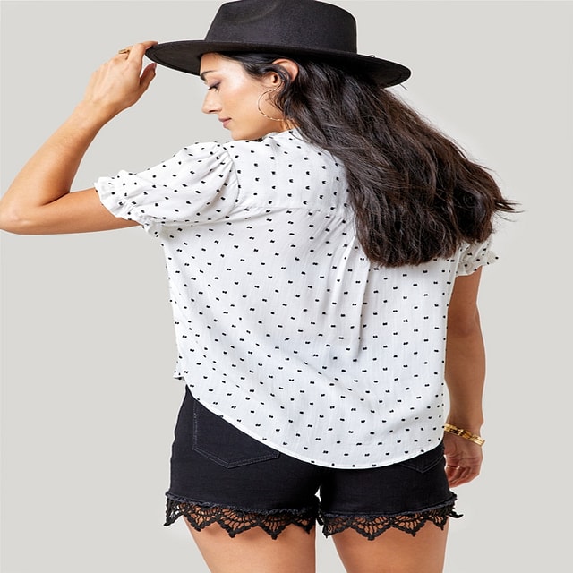 Francesca's Lana Clip Dot Puff Sleeve Blouse