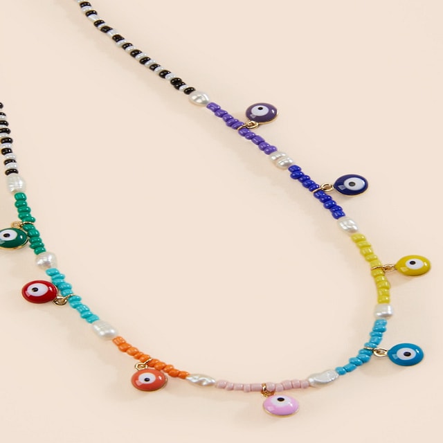 Evil Eye Bead Necklace in 14k Solid Gold - JCarat