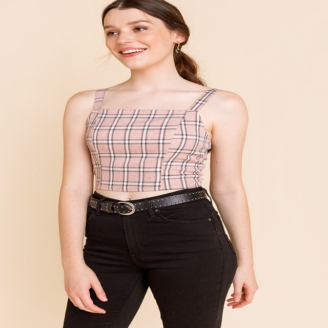 Francesca's Sophia Plaid Smocked Crop Top