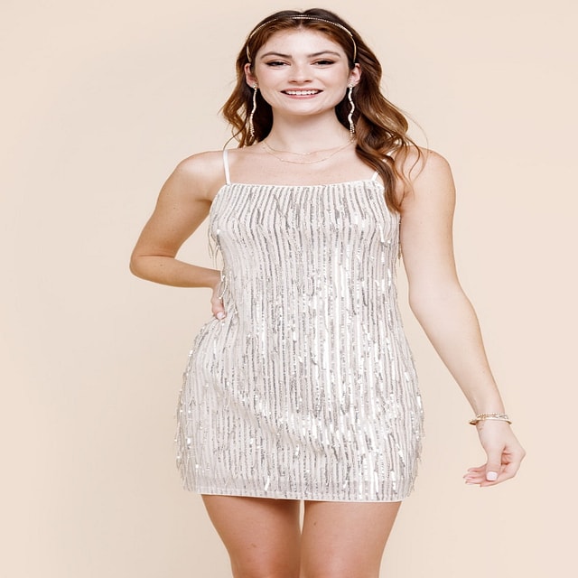 Cheri Sequin Fringe Mini Dress