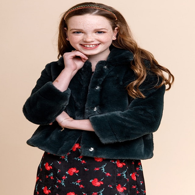 franki Faux Fur Jacket for Girls Heather Gray