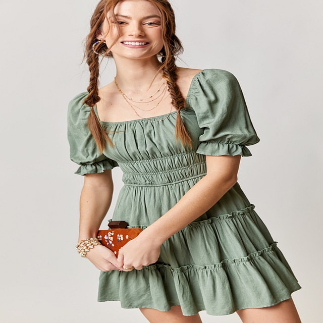 Francesca's Josanna Juliet Sleeve Mini Dress