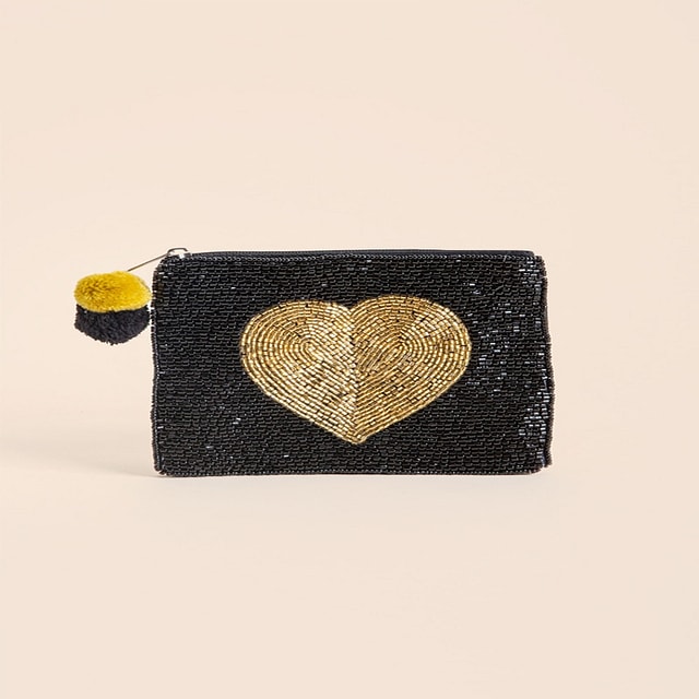 Alice Beaded Gold Heart Pouch