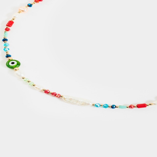 White Beaded Necklace with Horizontal Evil Eye – Dandelion Jewelry