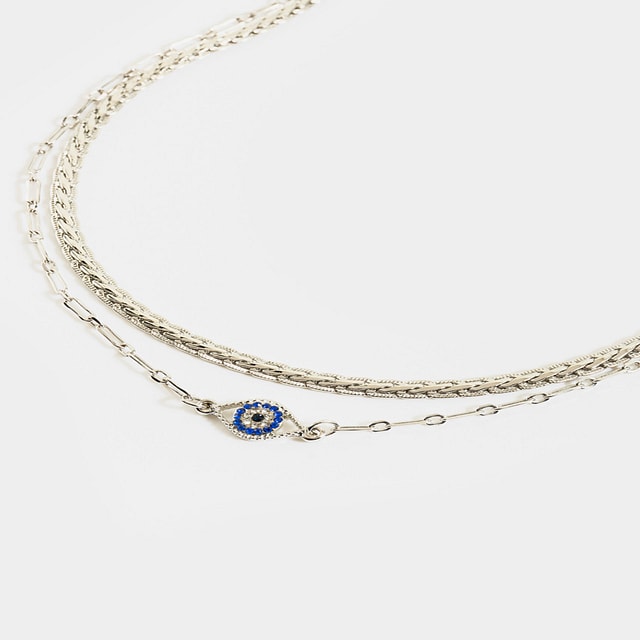 Buy AYESHA Evil Eye And Diamante Studded Heart And Eye Shaped Pendant Rose  Gold-Toned Layered Necklace | Shoppers Stop