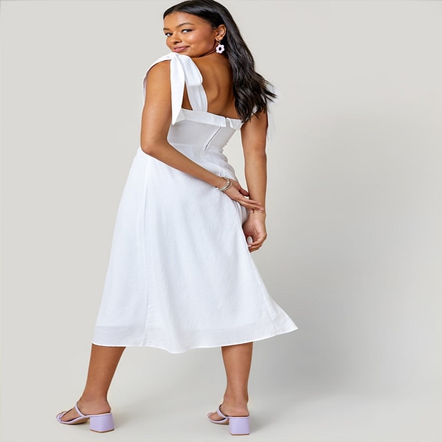 Francesca's Tyra Exaggerated Shoulder Bow Midi Dress