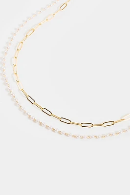 Loni Paper Clip Pearl Necklace