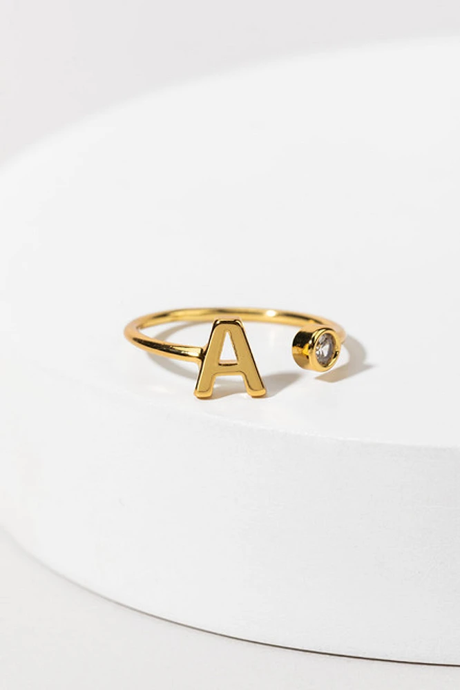 Ellie 14K Gold Dipped CZ Initial Adjustable Ring
