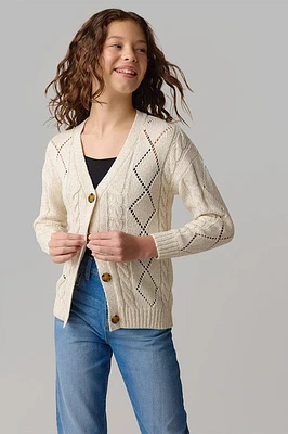 Hello Franki Pointelle Boyfriend Cardigan for girls