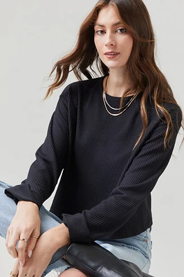 Carolina Boxy Rib Knit Long Sleeve Top