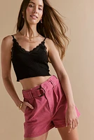 Cameron Lace Trim Crop Rib Knit Camisole