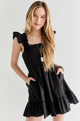 Flora Ruffle Strap Smock Top Mini Dress