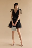 Lorena Pearl Clip Dot Bow Waist Mini Dress
