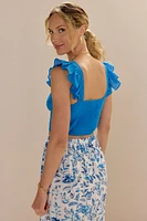 Kayley Swiss Dot Flutter Sleeve Crop Top