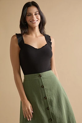 Jeanna Cross Back Ruffle Bodysuit
