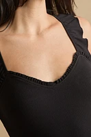 Jeanna Cross Back Ruffle Bodysuit