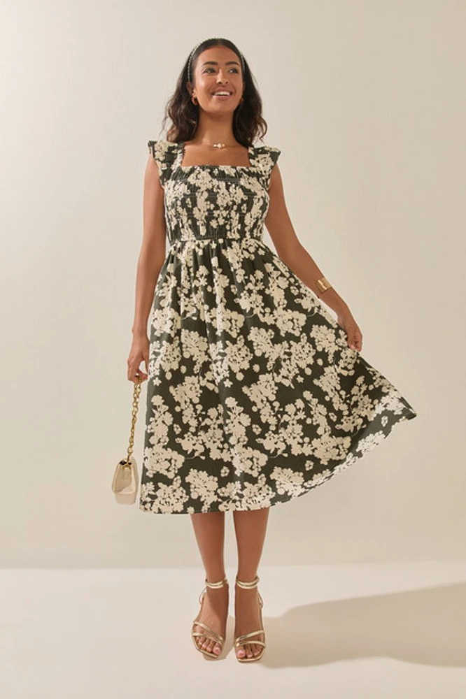 Marcia Floral Ruffle Strap Midi Dress