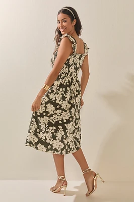 Marcia Floral Ruffle Strap Midi Dress