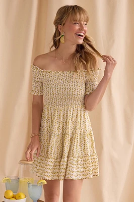 Sharon Smocked Off Shoulder Floral Mini Dress